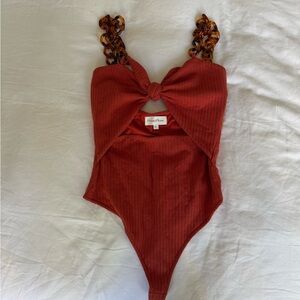 Privacy Please Rust Bodysuit with Tortoise Straps